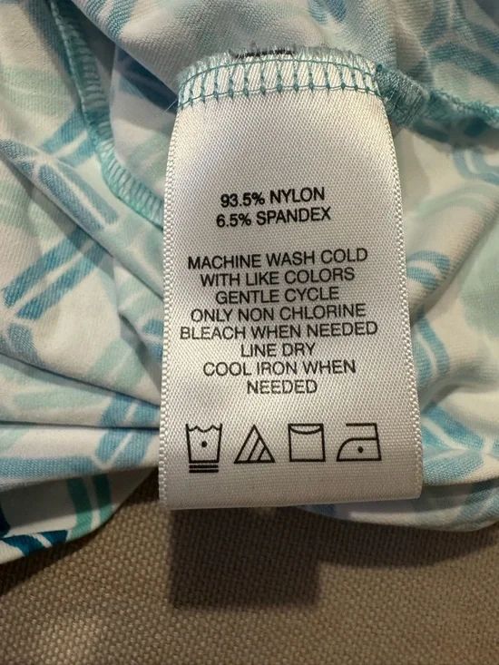 Foxcroft - Geometric V-Neck - Tunic Dress Cover Up - Teal, White, Navy - Large - Picture 12 of 15